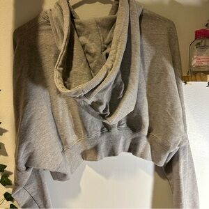 Size M Bershka grey and black zip up Y2K 
cropped hoodie